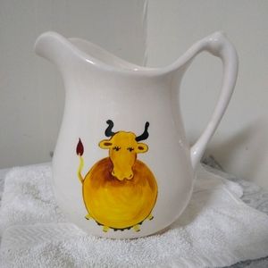 Vntg,  Arabia Style Glazed Bull Cow Pitcher/ Creamer Mid Century Modern, Signed